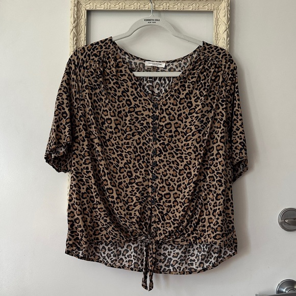 BEACHLUNCHLOUNGE | Brown Leopard Print Blouse Button Up Short Sleeve - Picture 2 of 11